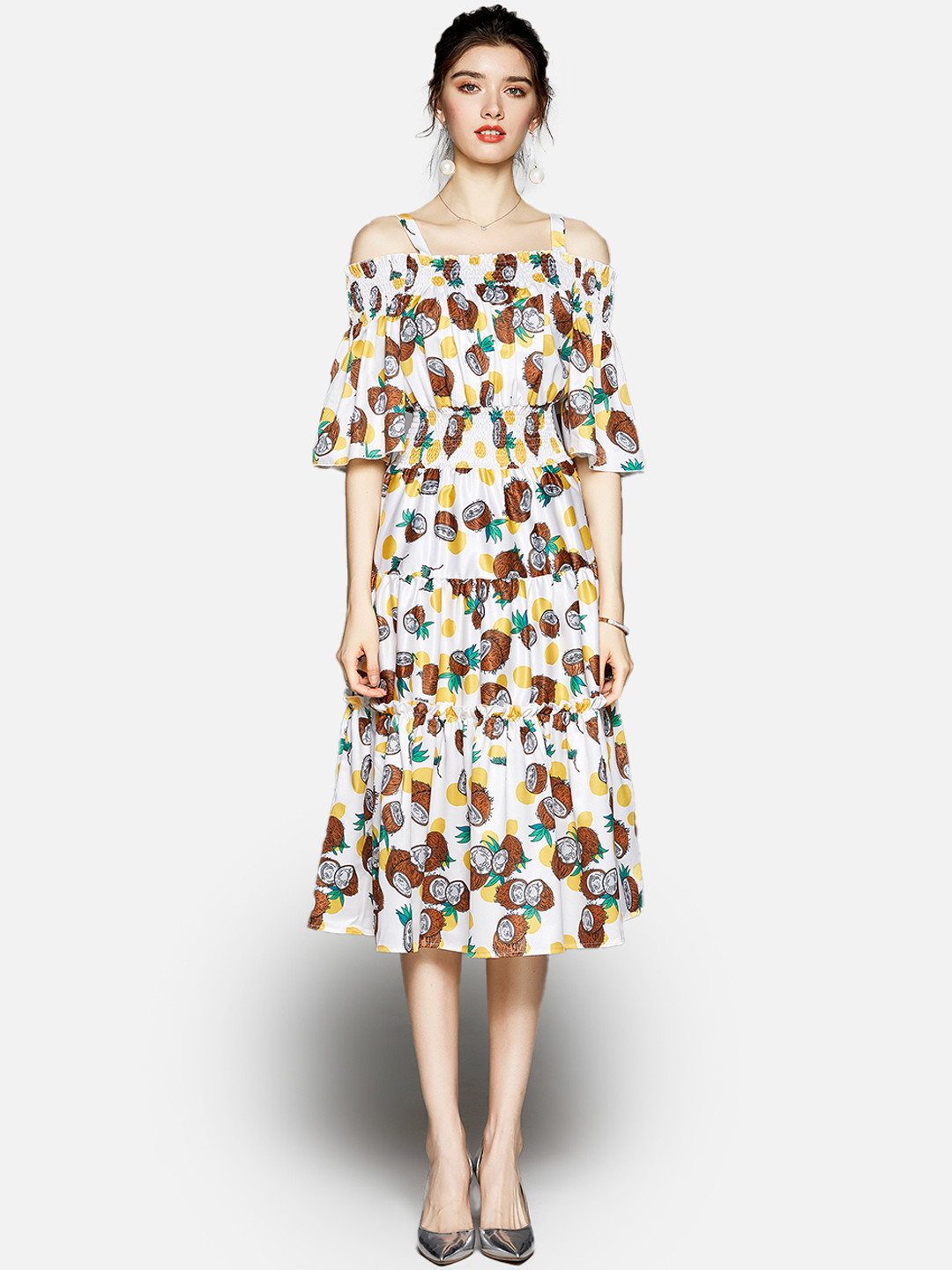 

JC Collection White & Yellow Floral Printed Dress