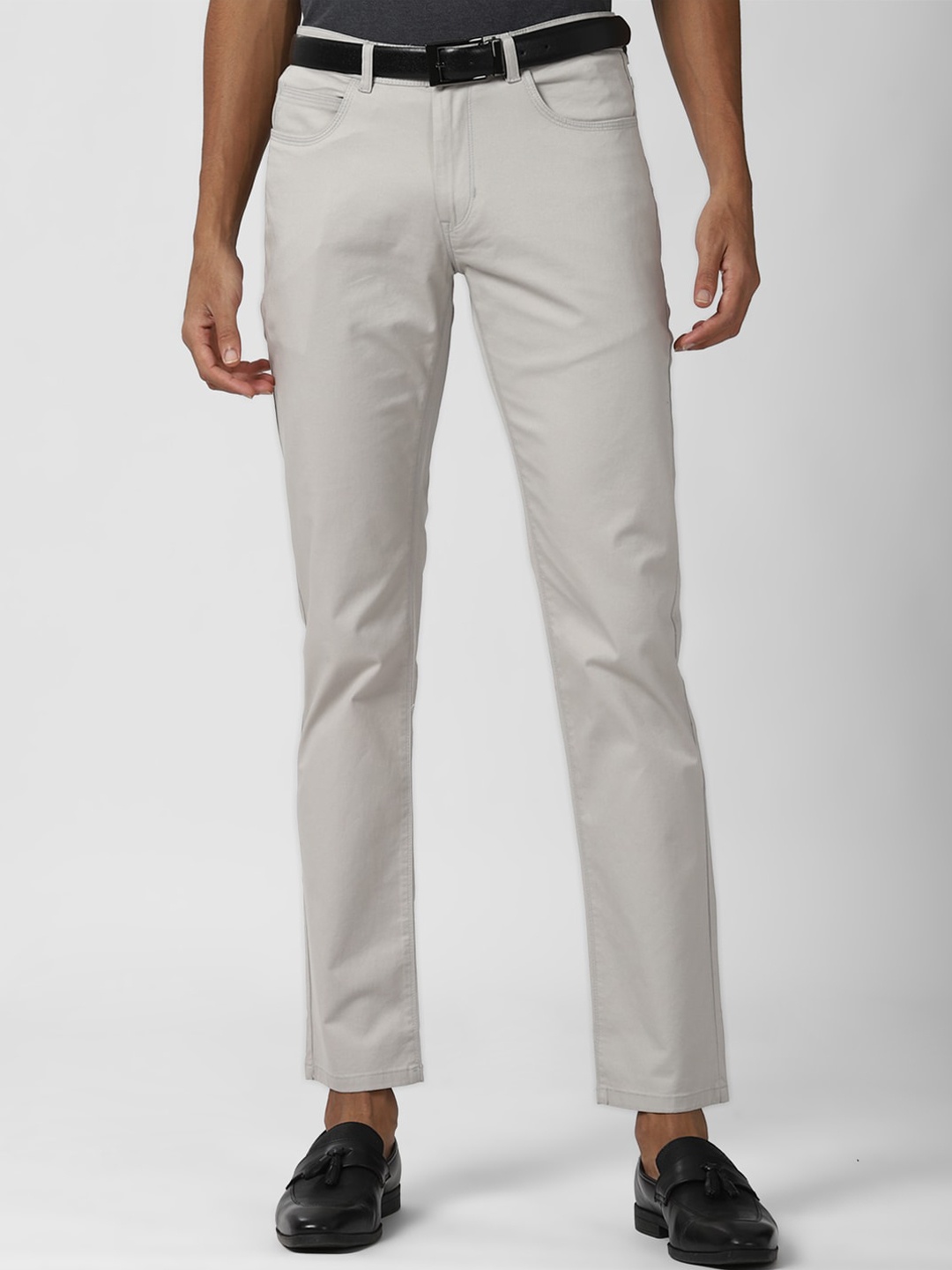 

Peter England Casuals Men Grey Slim Fit Mid Rise Plain Flat Front Trousers