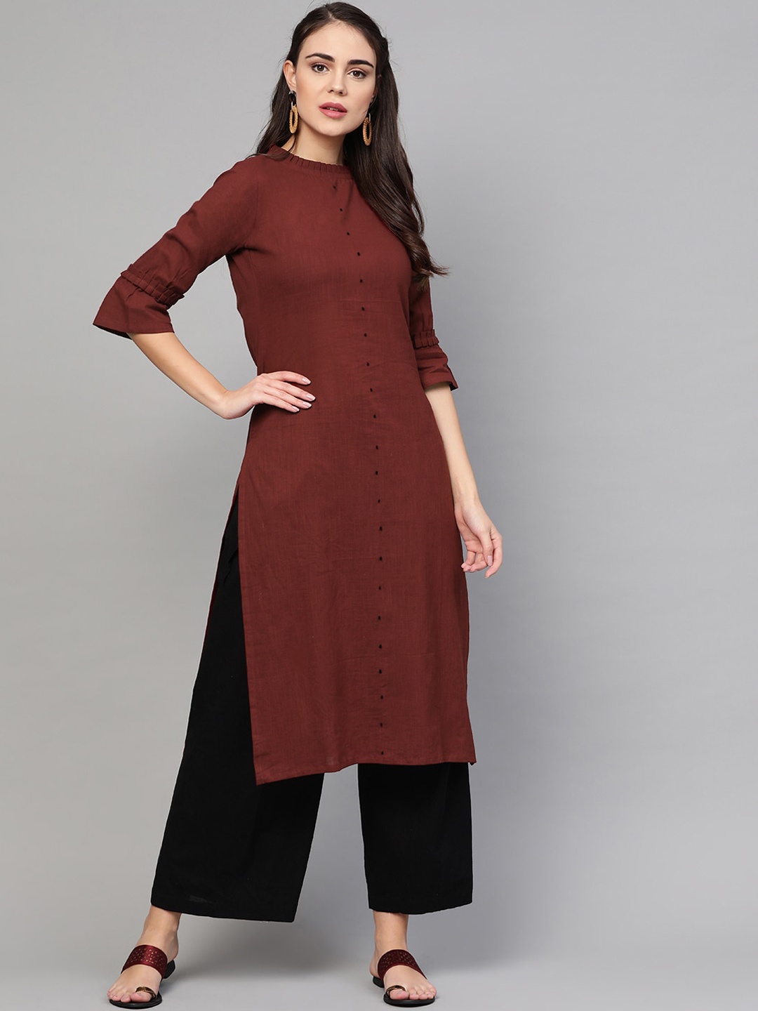 

Idalia Women Maroon Pleated Sleeves Kurta