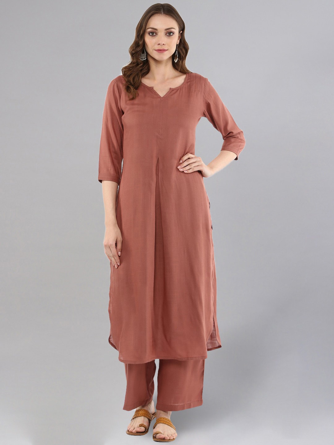 

Idalia Women Notch Neck Kurta with Palazzos, Rust