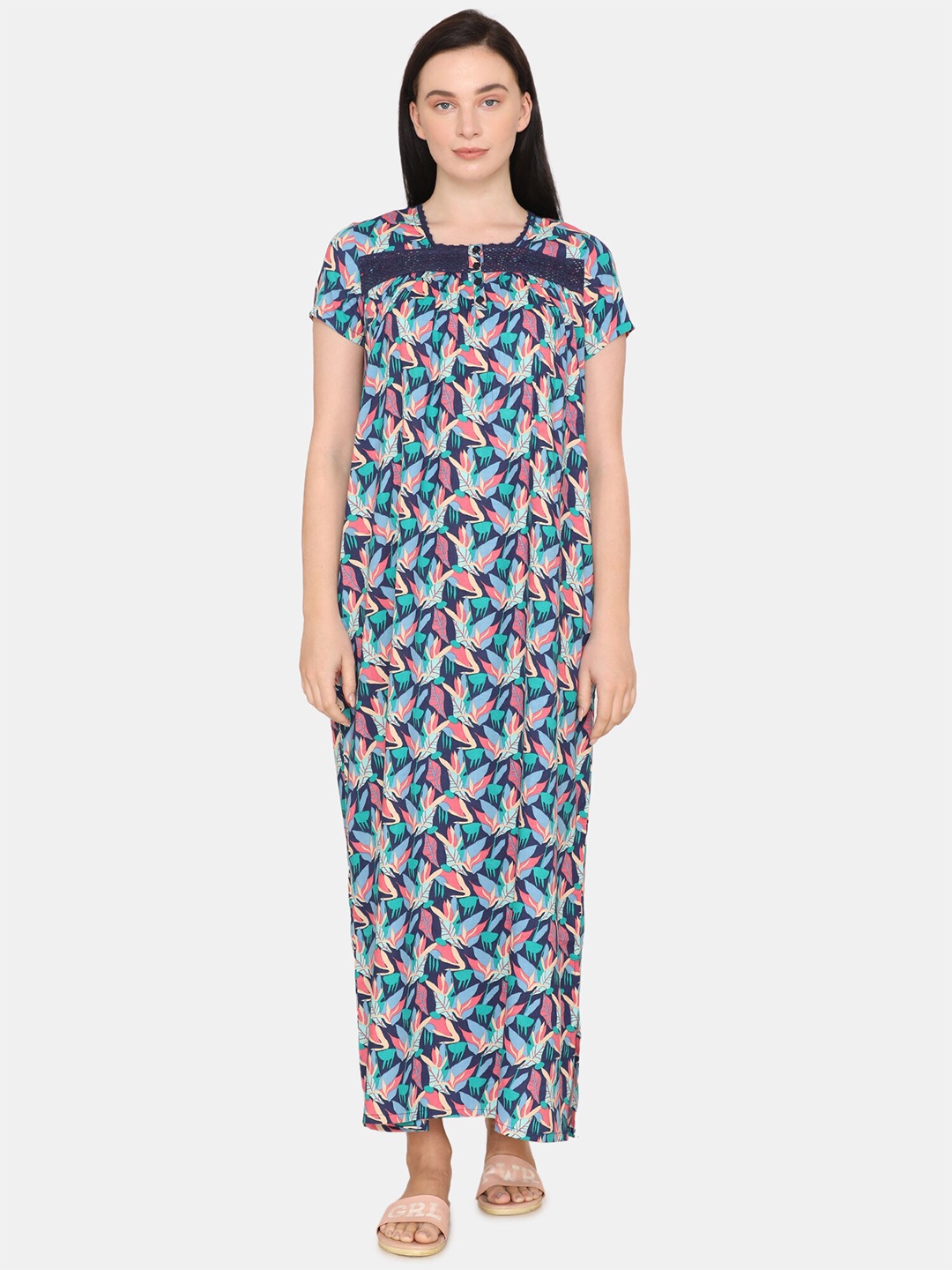 

Zivame Women Blue Printed Maxi Nightdress