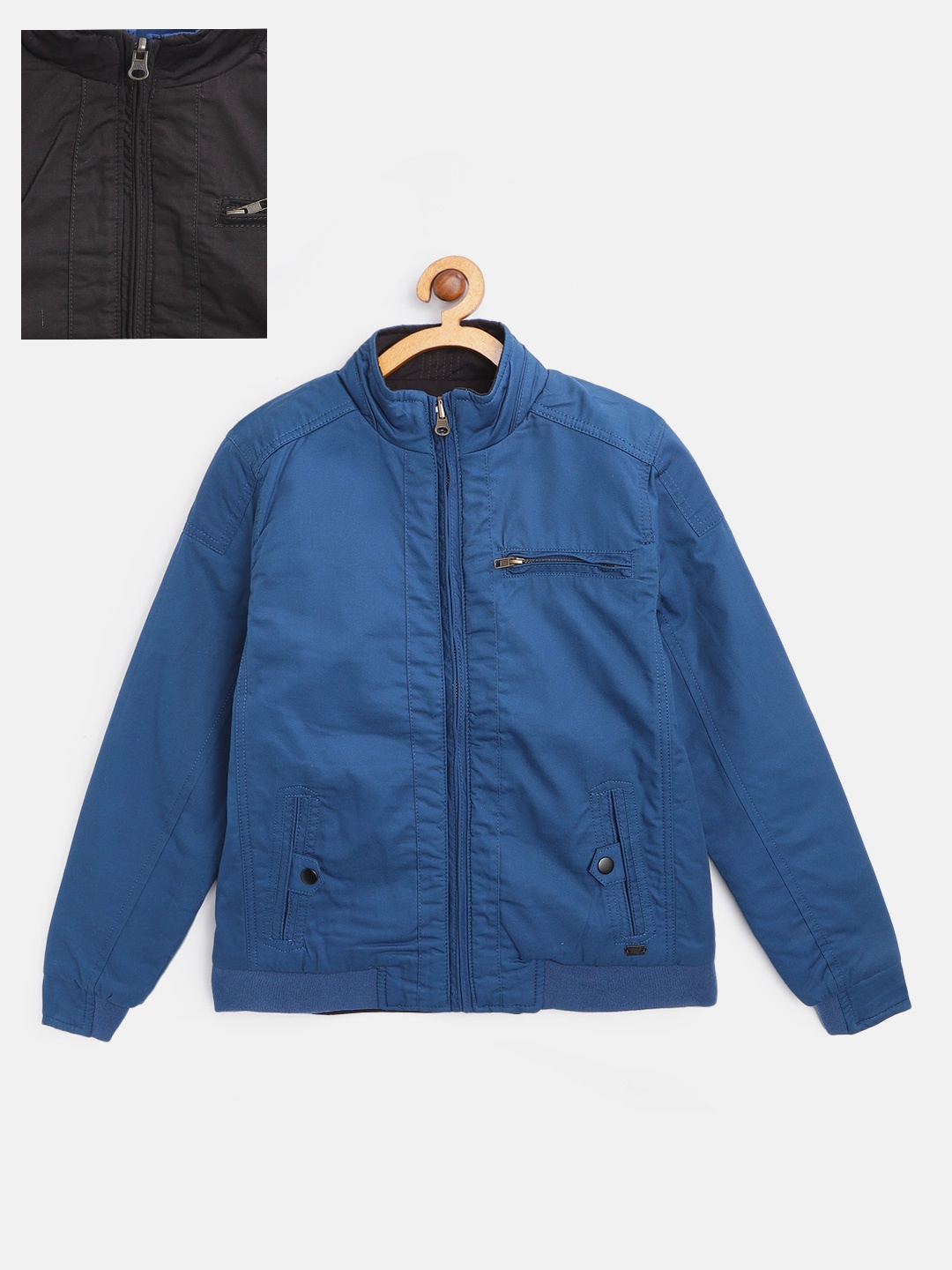 

UTH by Roadster Boys Blue & Black Cotton Reversible Bomber Jacket