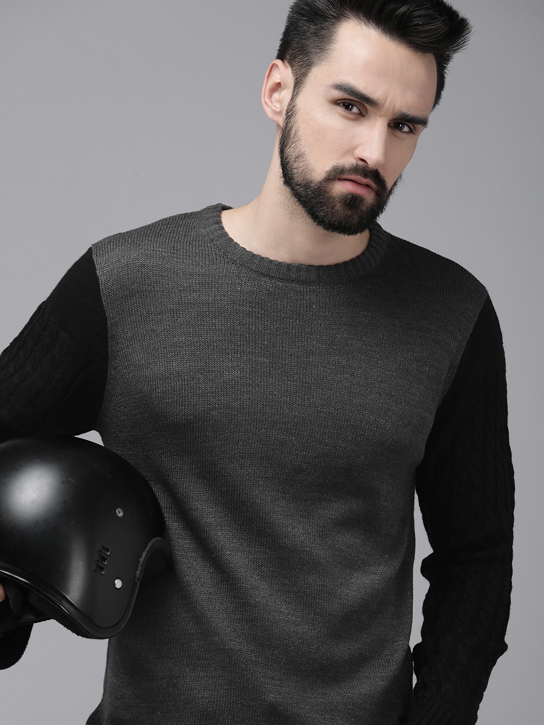 

The Roadster Lifestyle Co Men Charcoal Grey Pullover Sweater