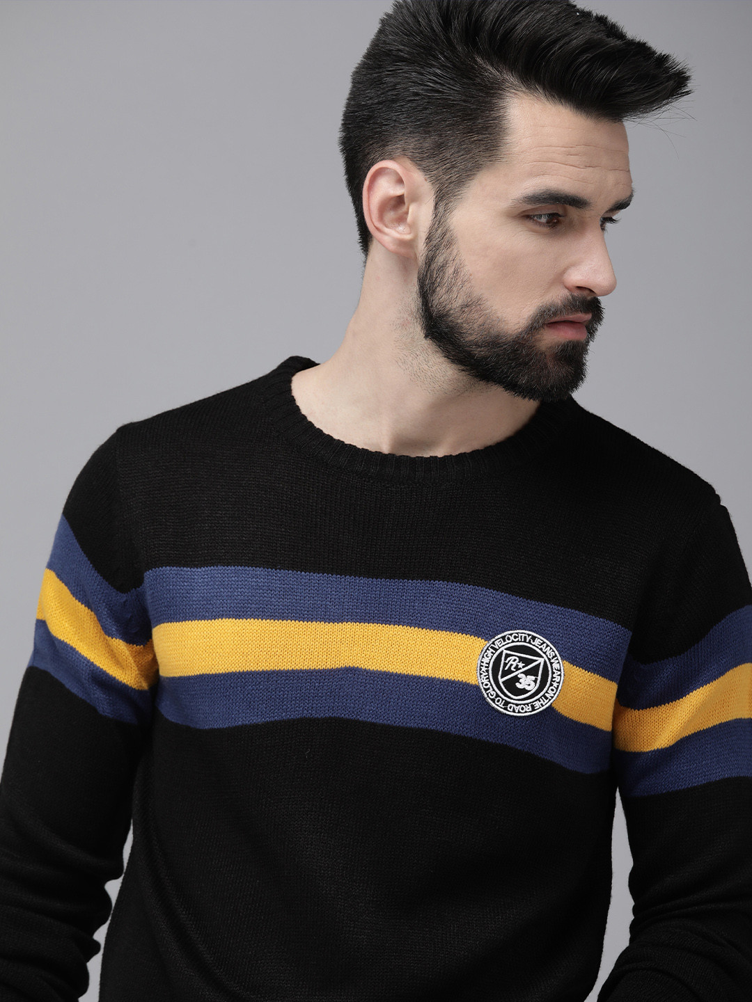 

The Roadster Lifestyle Co. Men Blue & Black Colourblocked Casual Pullover