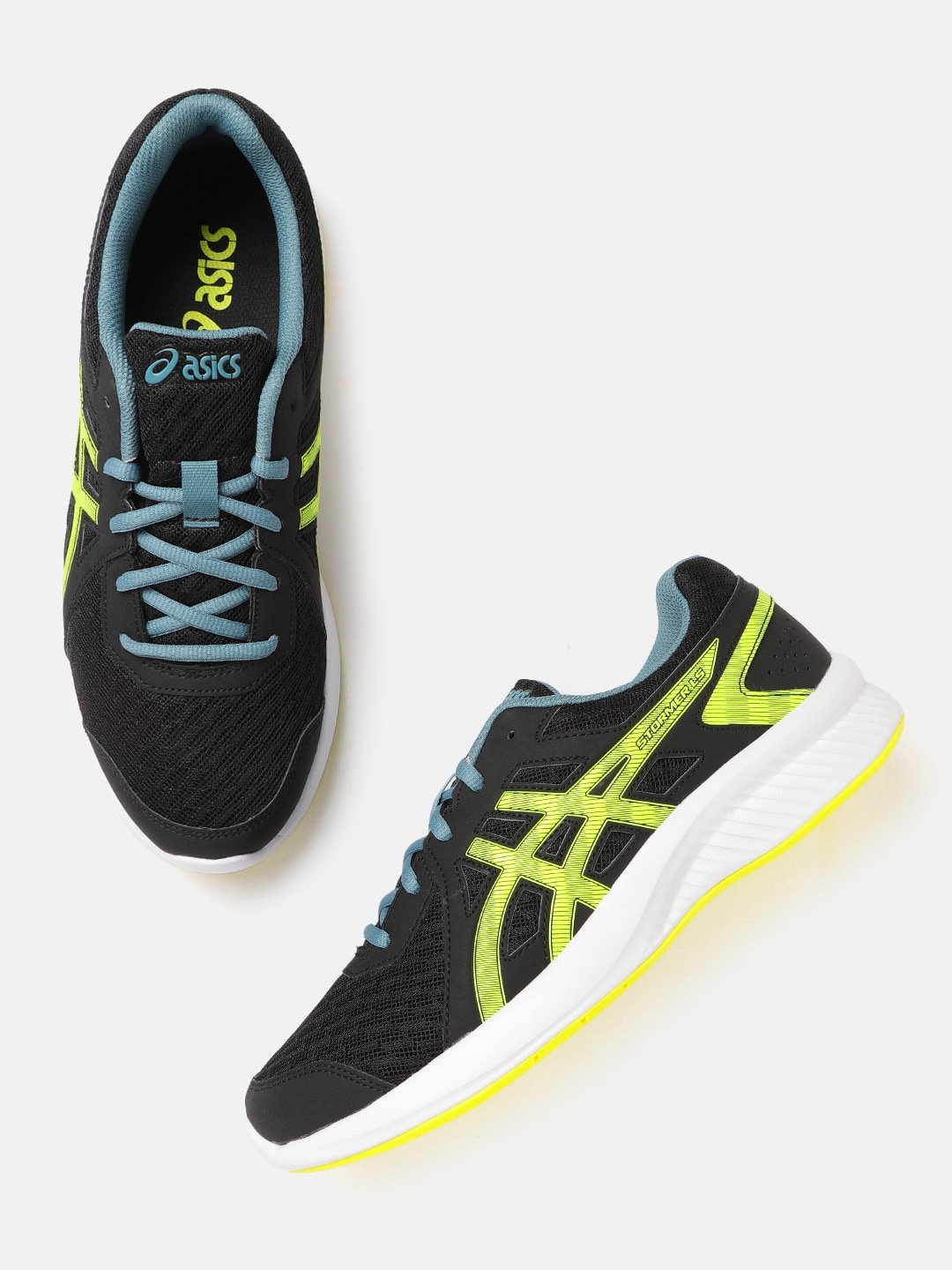 

ASICS Men Black & Green Woven Design STORMER LS Sneakers