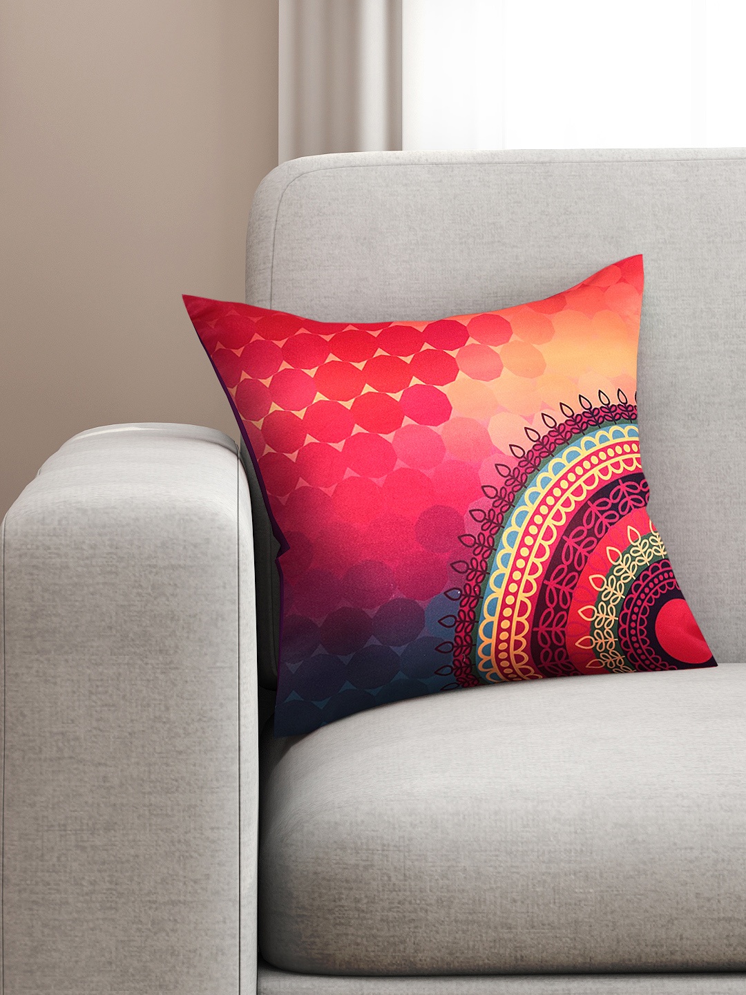 

SEJ by Nisha Gupta Pink Single Printed 16" X 16" Silk Square Cushion Cover