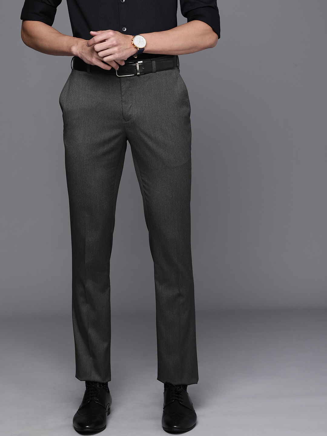 

Raymond Men Grey Solid Slim Fit Formal Trousers