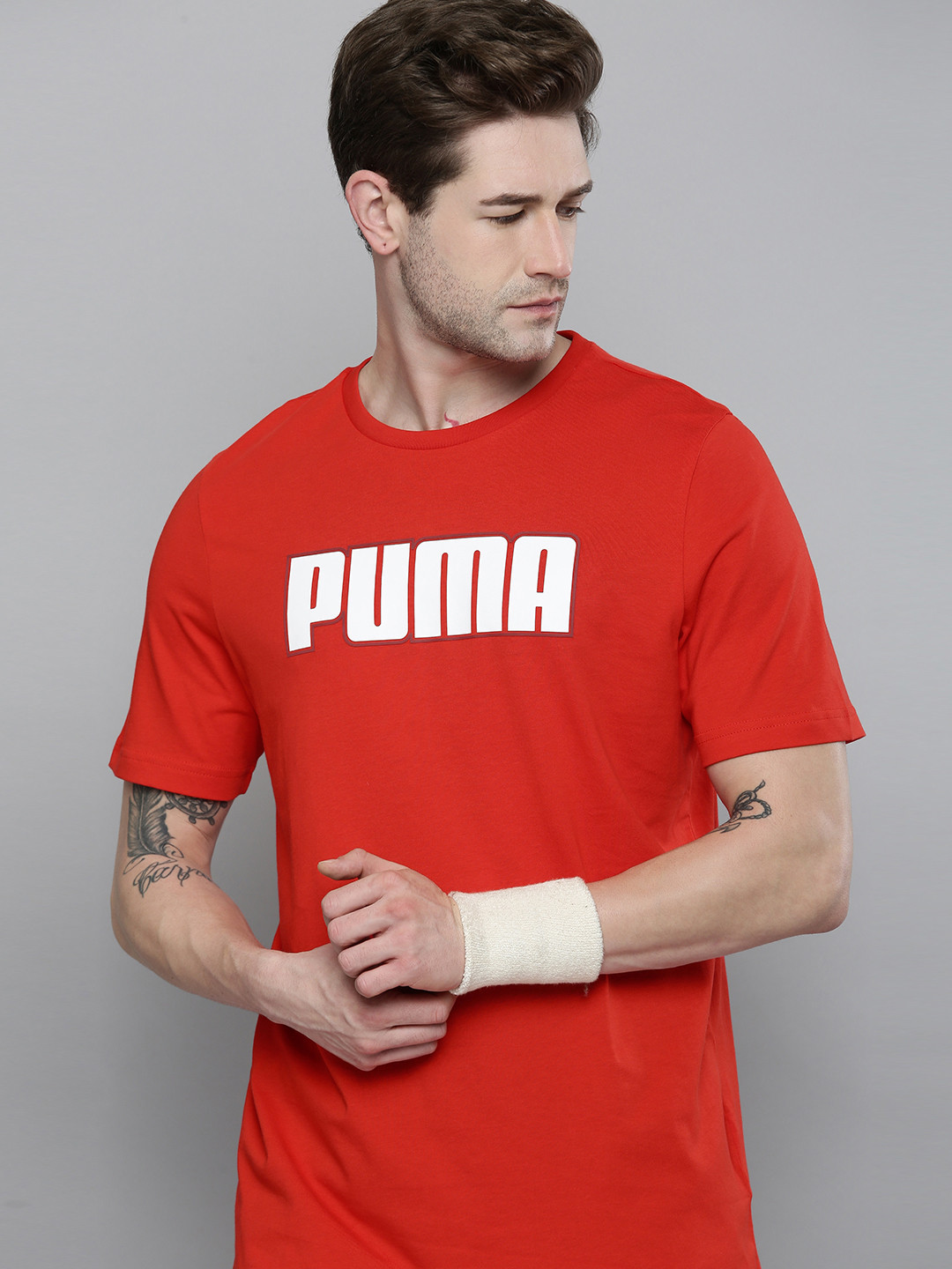 

Puma Men Red Brand Logo Printed dryCELL Modern Basics T-shirt