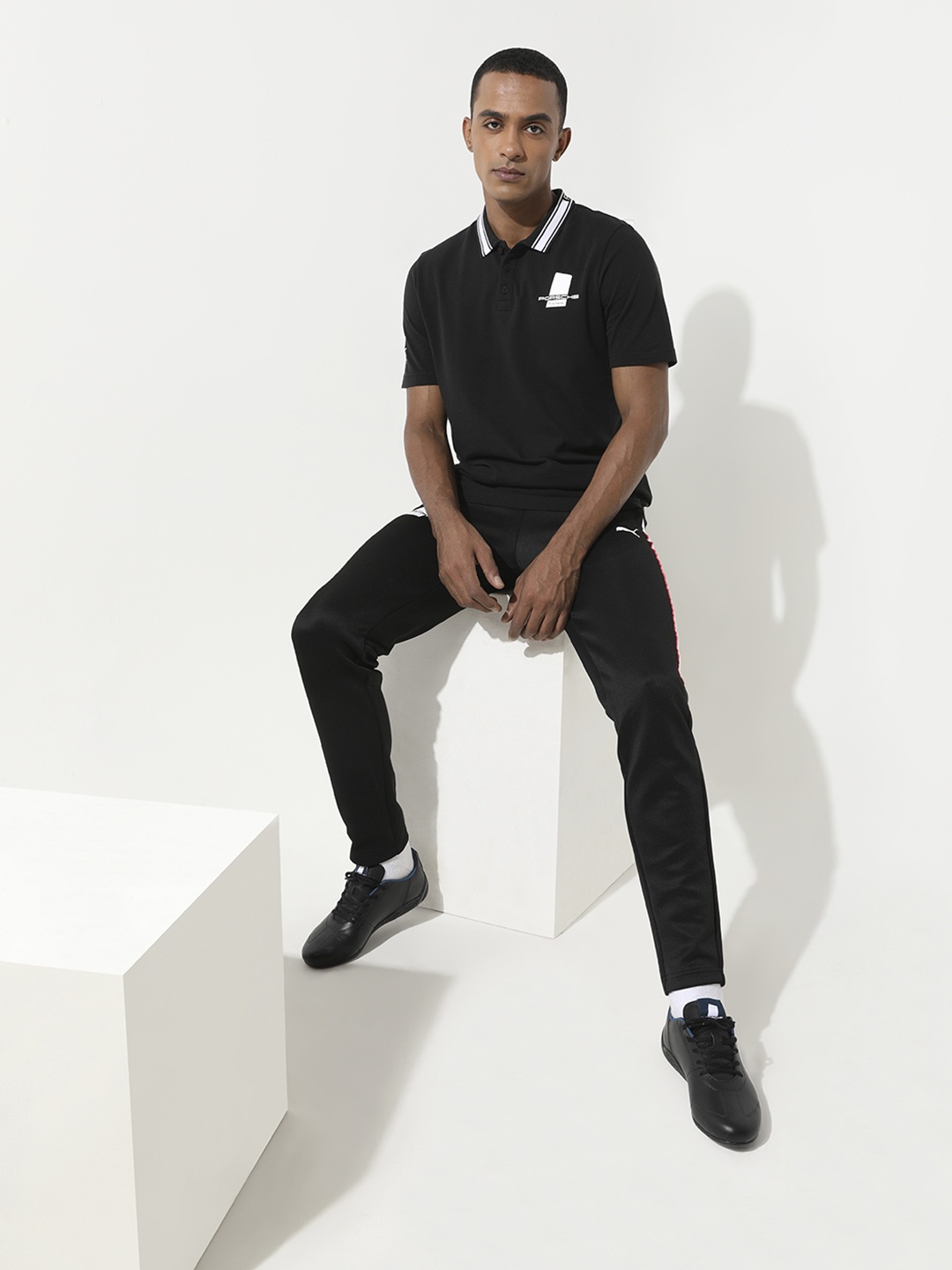 

PUMA Motorsport Men Black Solid Porsche Legacy Polo Collar Pure Cotton T-shirt