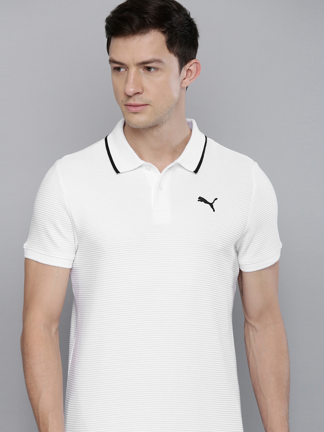 

Puma Men White Slim Fit Polo Collar T-shirt