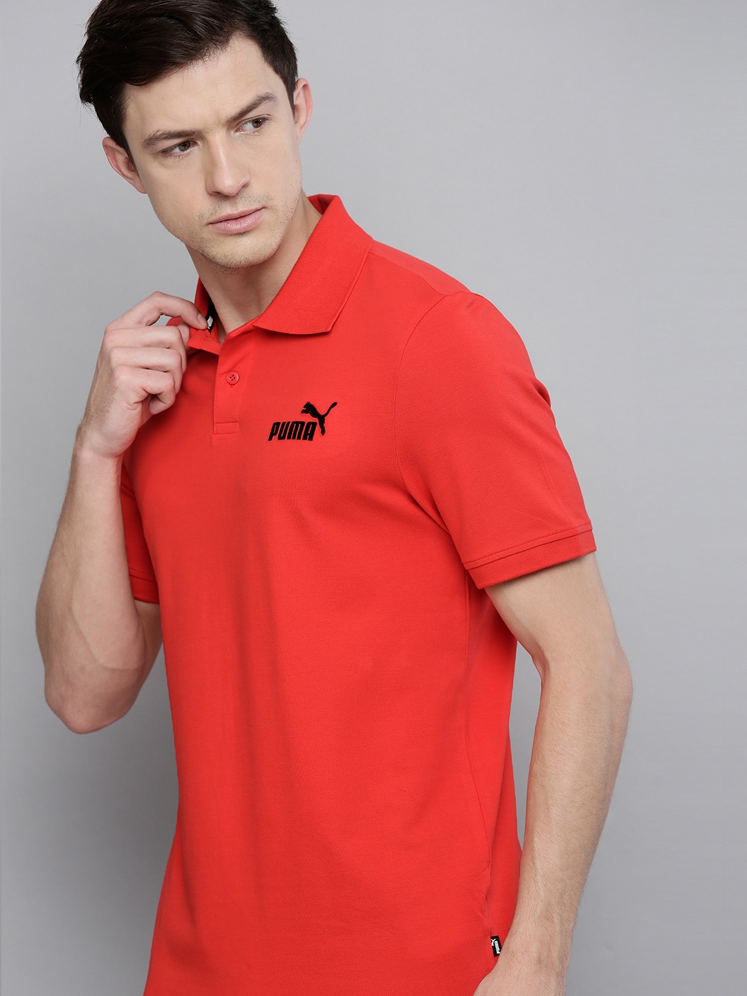 

Puma Men Red Solid Polo Collar T-shirt with Embroidery
