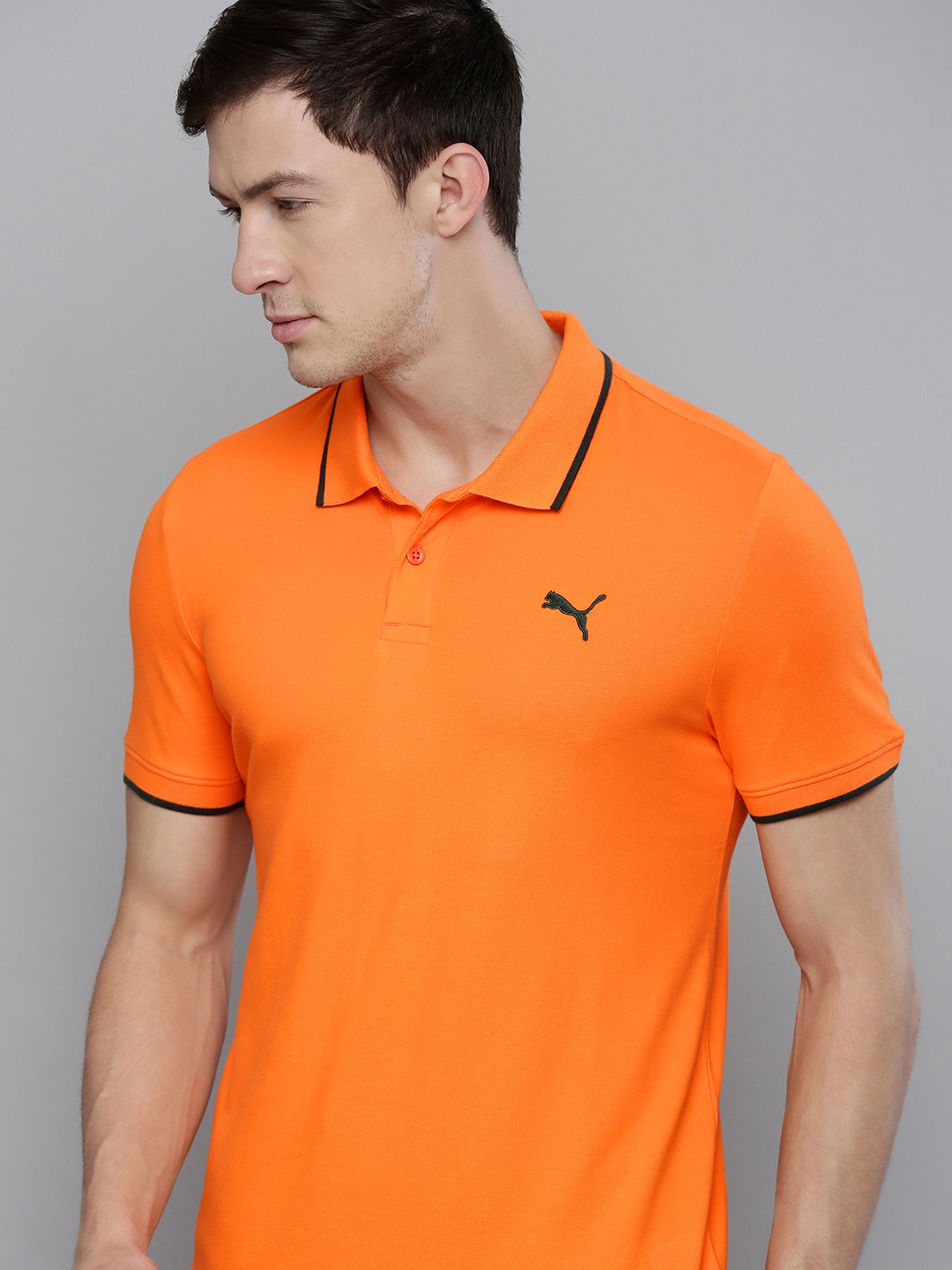 

Puma Men Orange Solid Tipping Heather Polo Collar T-shirt
