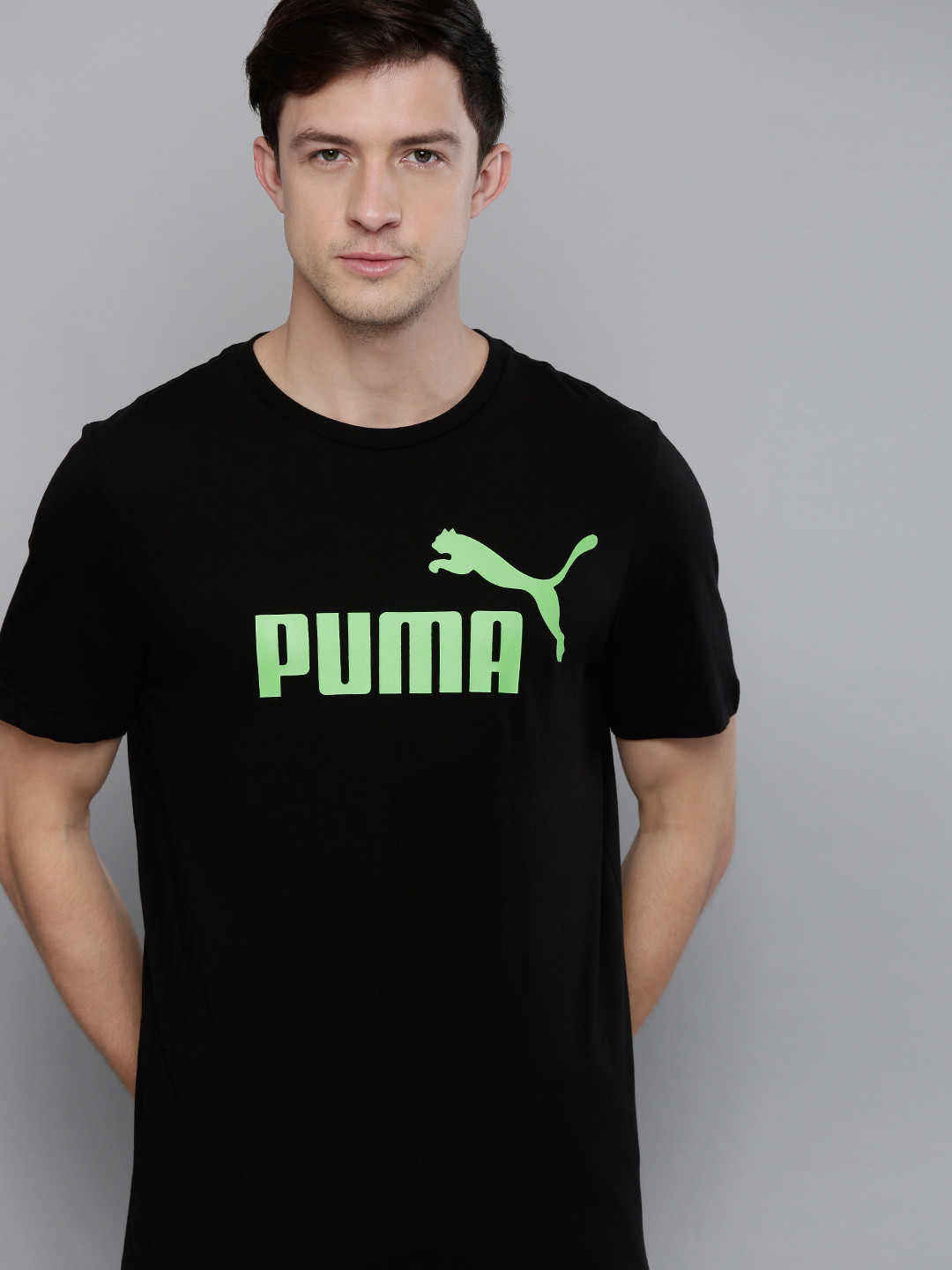 

Puma Men Black & Green Brand Logo Printed T-shirt
