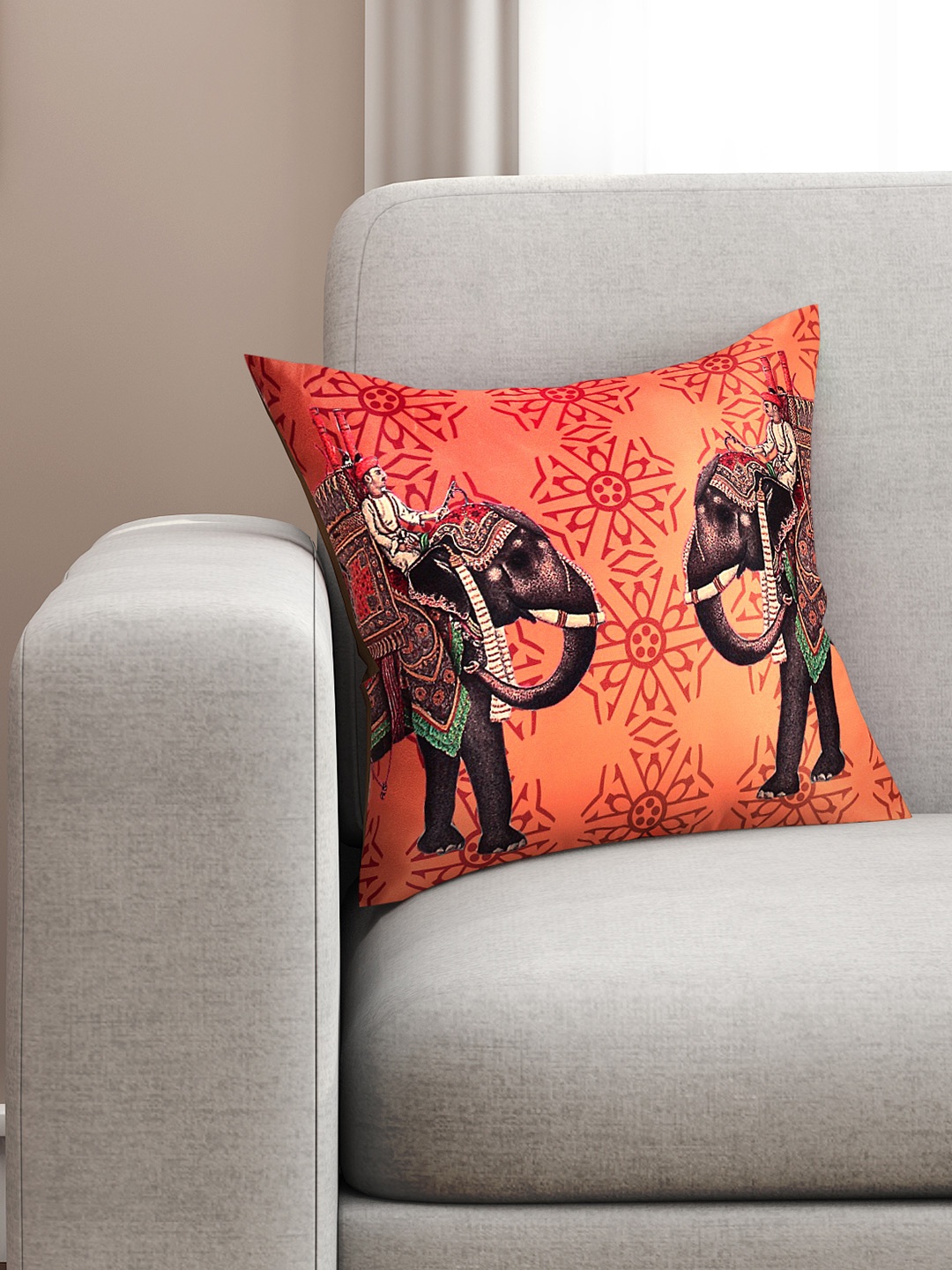 

SEJ by Nisha Gupta Orange Single Printed 16" x 16" Square Cushion Cover