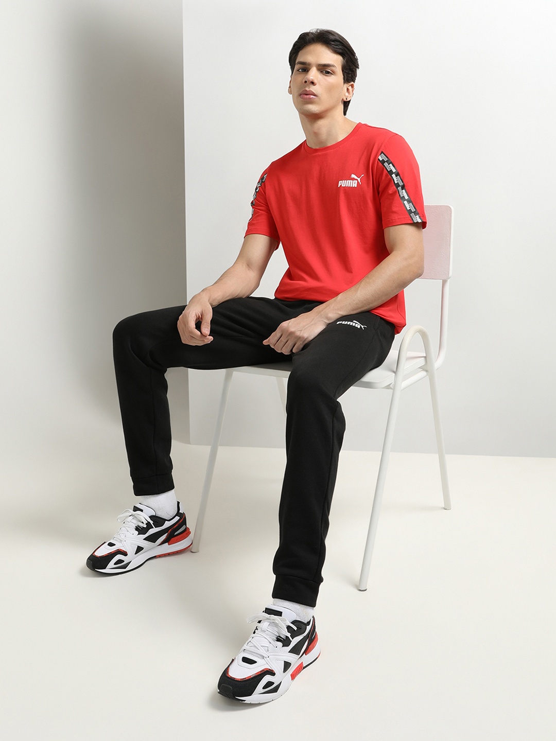 

Puma Men Red Brand Logo Printed Pure Cotton T-shirt
