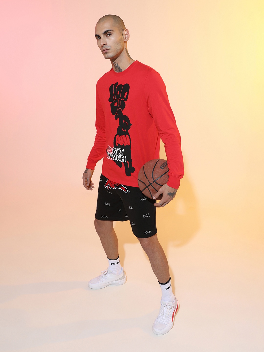 

PUMA Hoops Men Red & Black Printed Scouted Basketball T-shirt