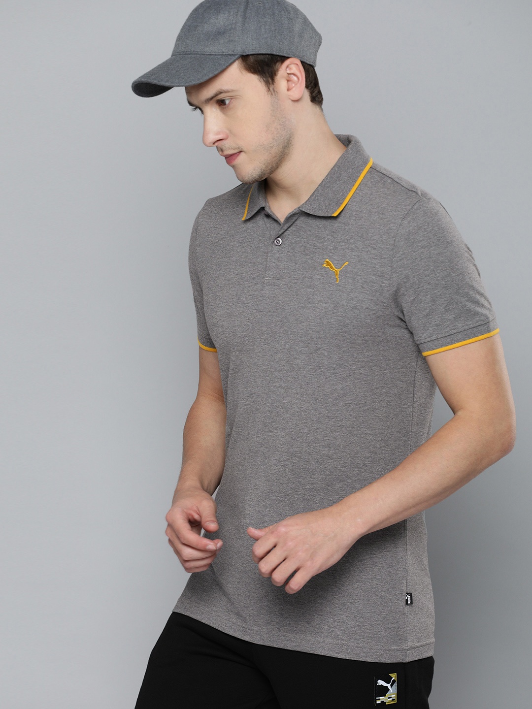 

Puma Men Grey Melange Solid Slim Fit Polo Collar T-shirt