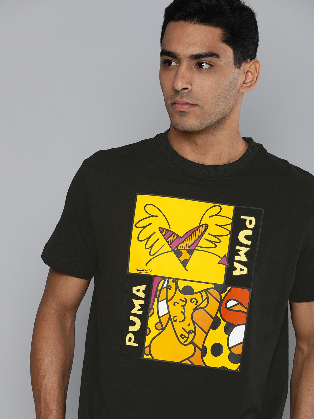 

Puma x Britto Unisex Black & Yellow Graphic Printed Pure Cotton Loose Casual T-shirt