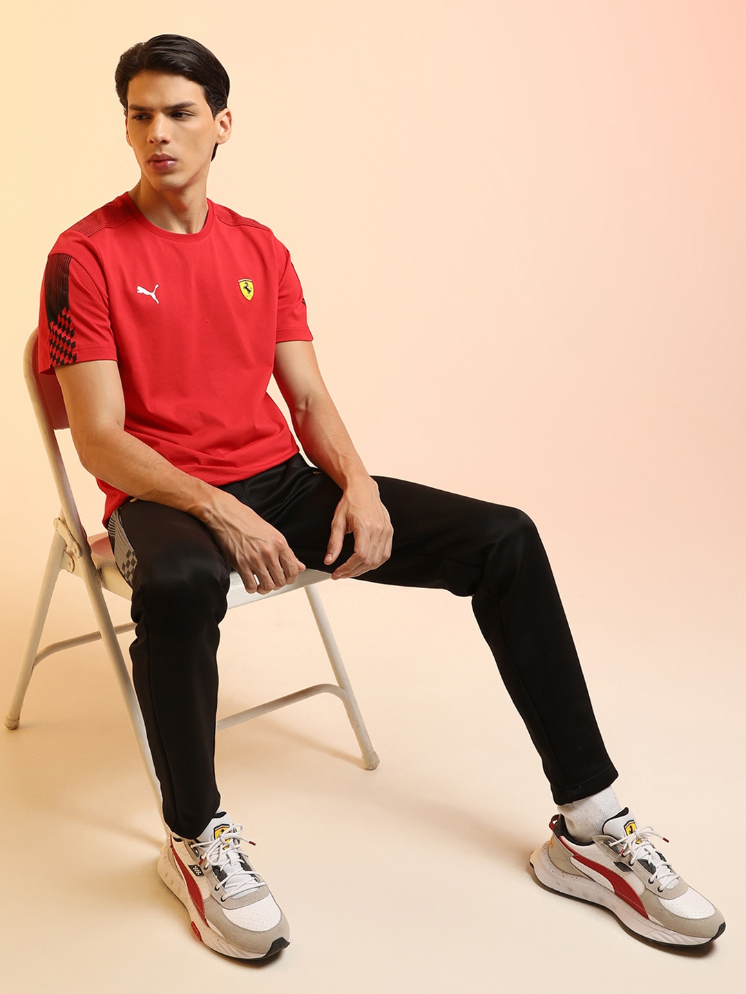

PUMA Motorsport Men Red Black Ferrari Race T7 Brand Logo Printed Pure Cotton Motorsport T-shirt