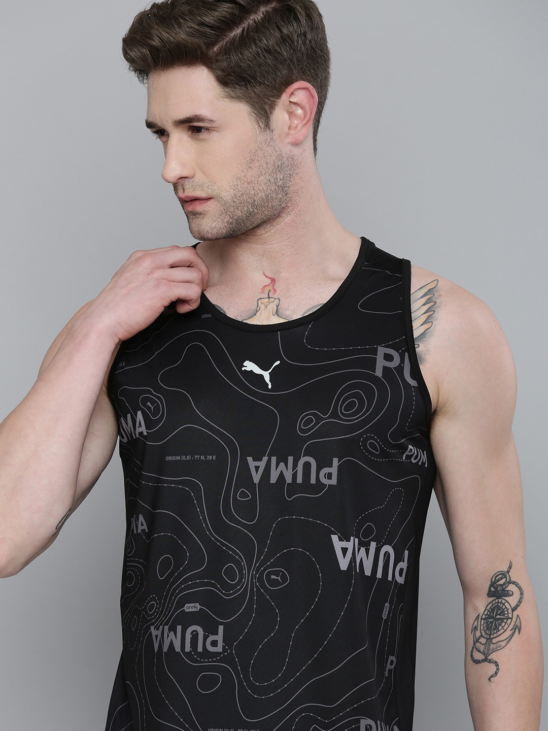 

one8 x PUMA Men Black Printed Virat Kohli Sleeveless Tank T-shirt