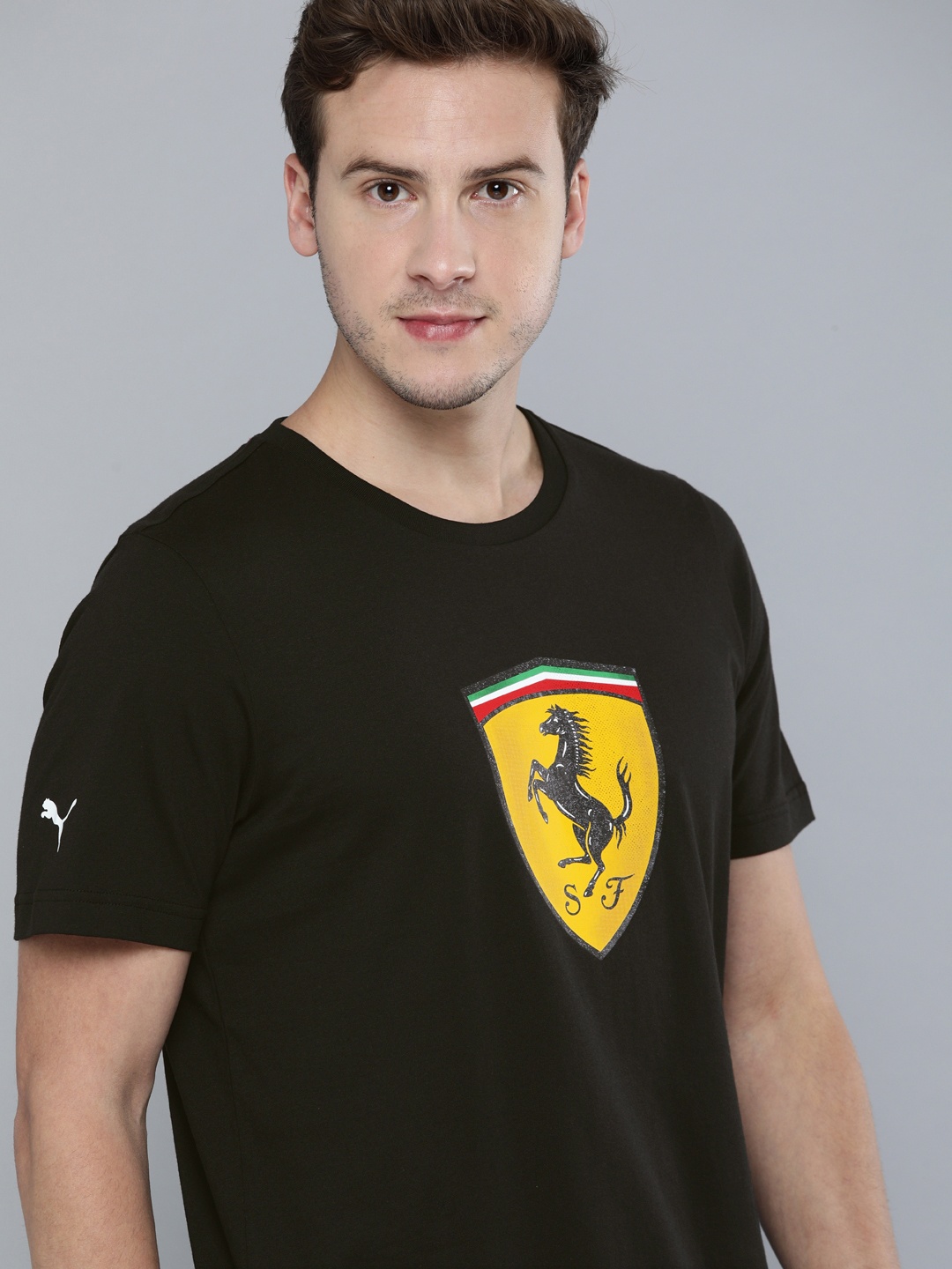 

PUMA Motorsport Men Black Yellow Ferrari Race Colourblock Shield Logo Printed Pure Cotton Motorsports T-shirt