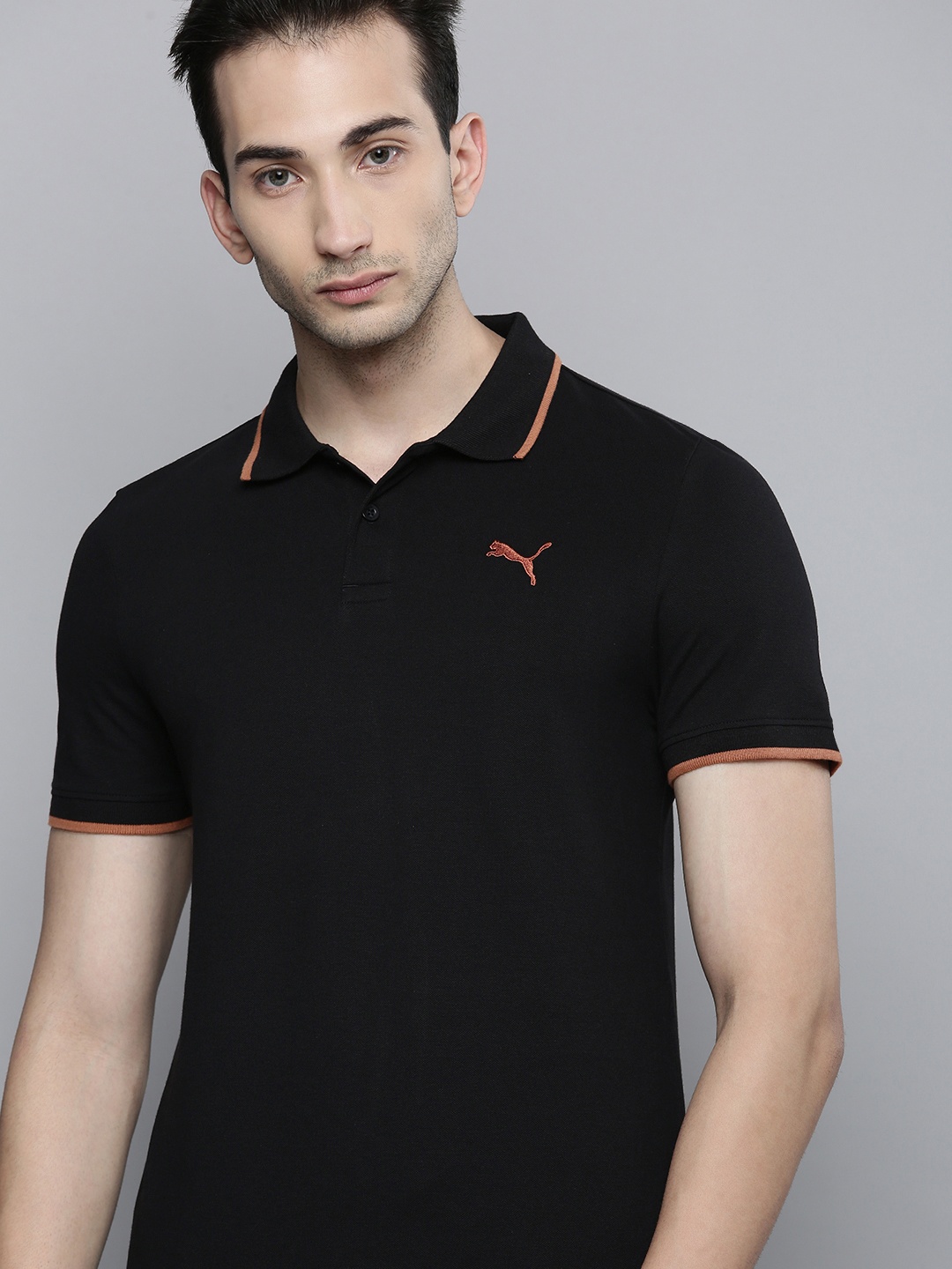 

Puma Men Black Polo Collar Tipping HeatherT-shirt