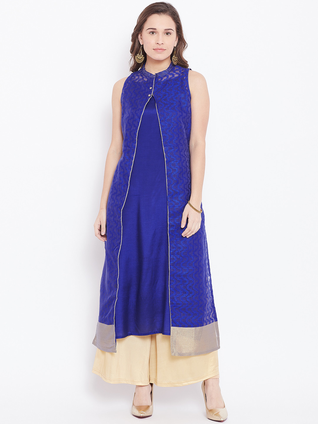 

Biba Women Blue Textured Straight Kurta
