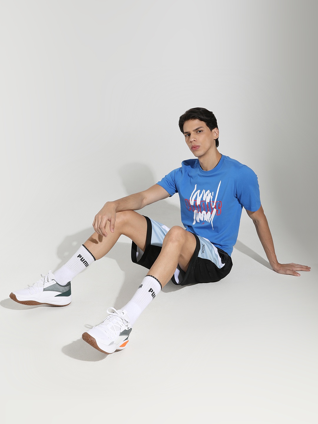 

PUMA Hoops Men Regular Fit Typography Printed 4th Quarter Pure Cotton T-shirt, Blue