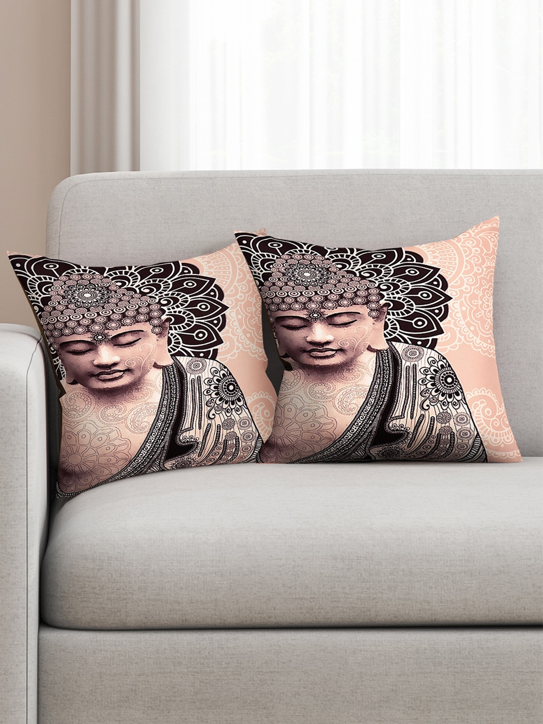 

SEJ by Nisha Gupta Beige Set of 2 Printed 16" x 16" Square Cushion Covers