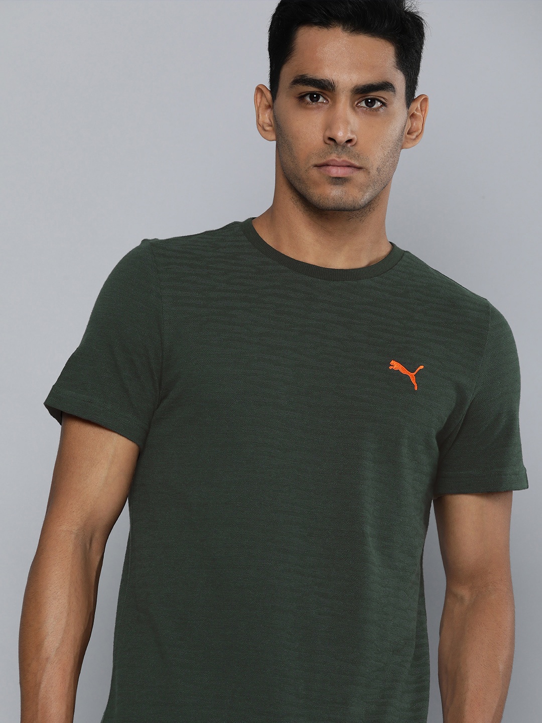 

Puma Men Olive Green Jacquard Everfresh Slim Fit Pure Cotton T-shirt