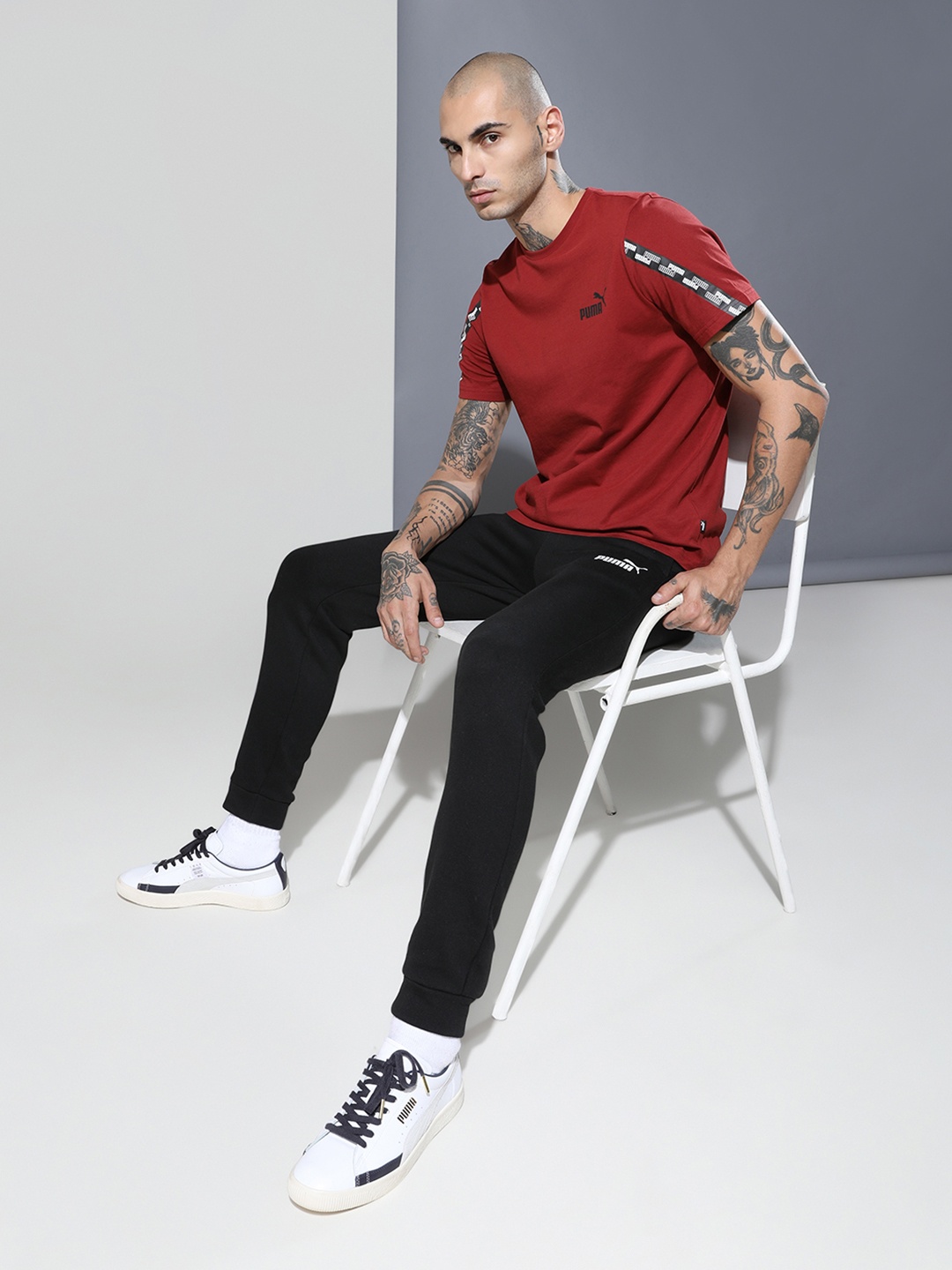 

Puma Men Maroon Printed POWER Pure Cotton T-shirt with Logo Printed sleeves