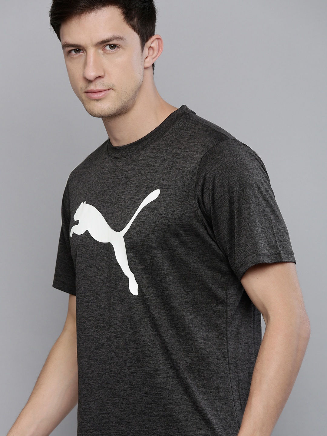 

Puma Men Grey Melange Active Logo Printed dryCELL T-shirt