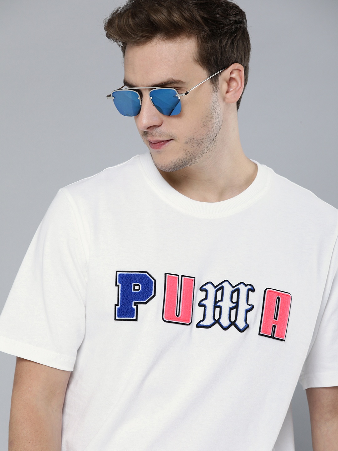 

PUMA Brand Logo Printed Pure Cotton Regular Fit T-shirt, White