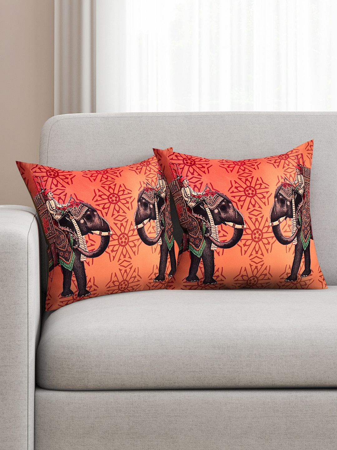 

SEJ by Nisha Gupta Orange Set of 2 Printed 16" x 16" Square Cushion Covers