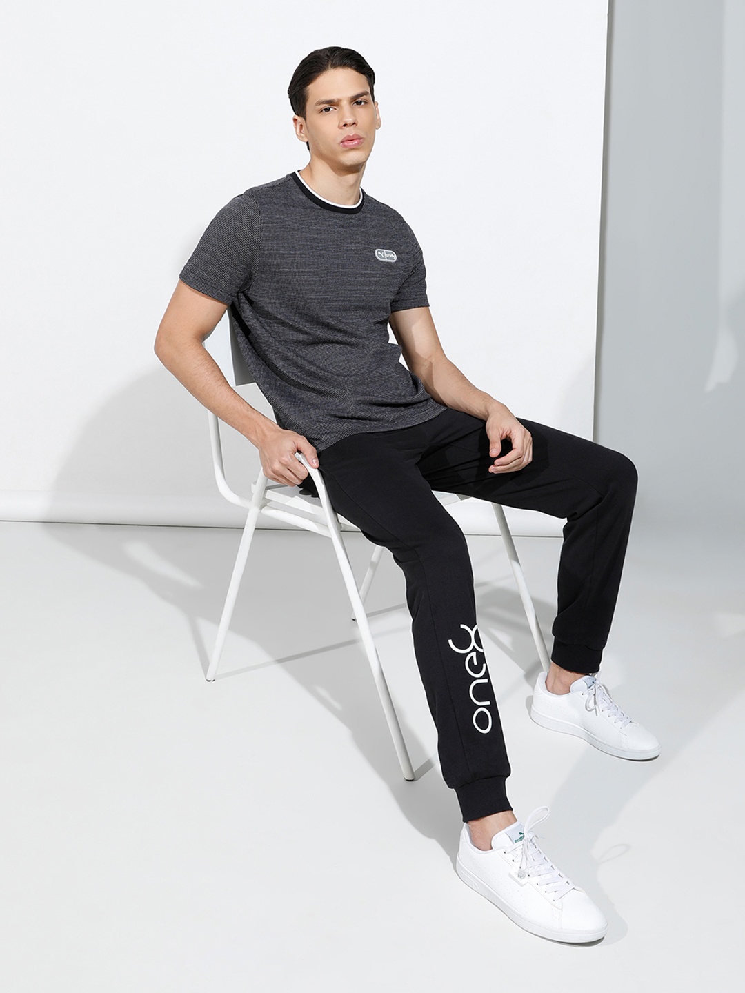 

one8 x PUMA Men Slim Fit Self-Design Pure Cotton Casual T-shirt, Black