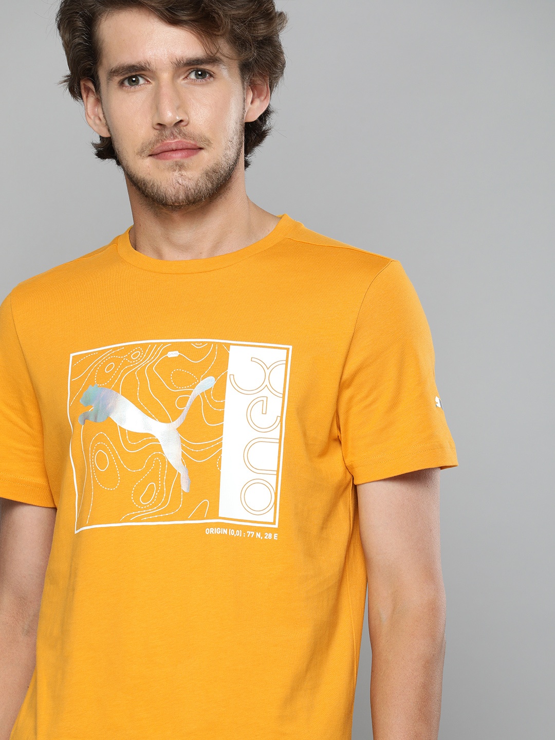 

one8 x PUMA Men Yellow Brand Logo Virat Kohli Printed Pure Cotton T-shirt