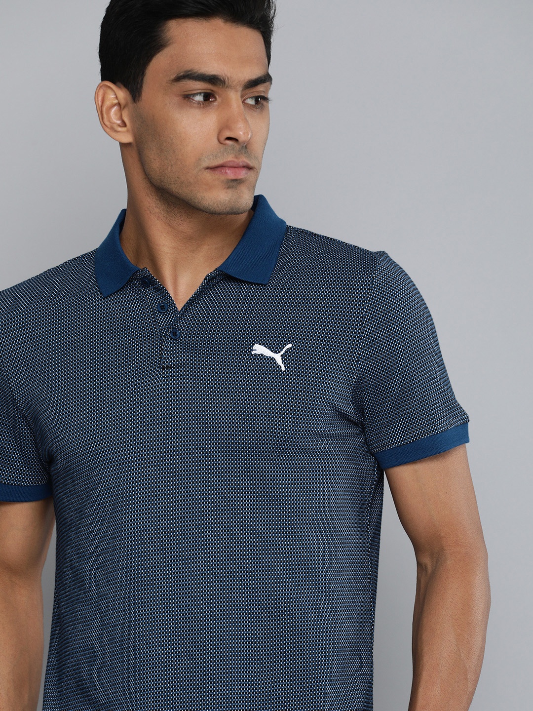 

one8 x PUMA Men Blue Colourblocked Polo Collar T-shirt
