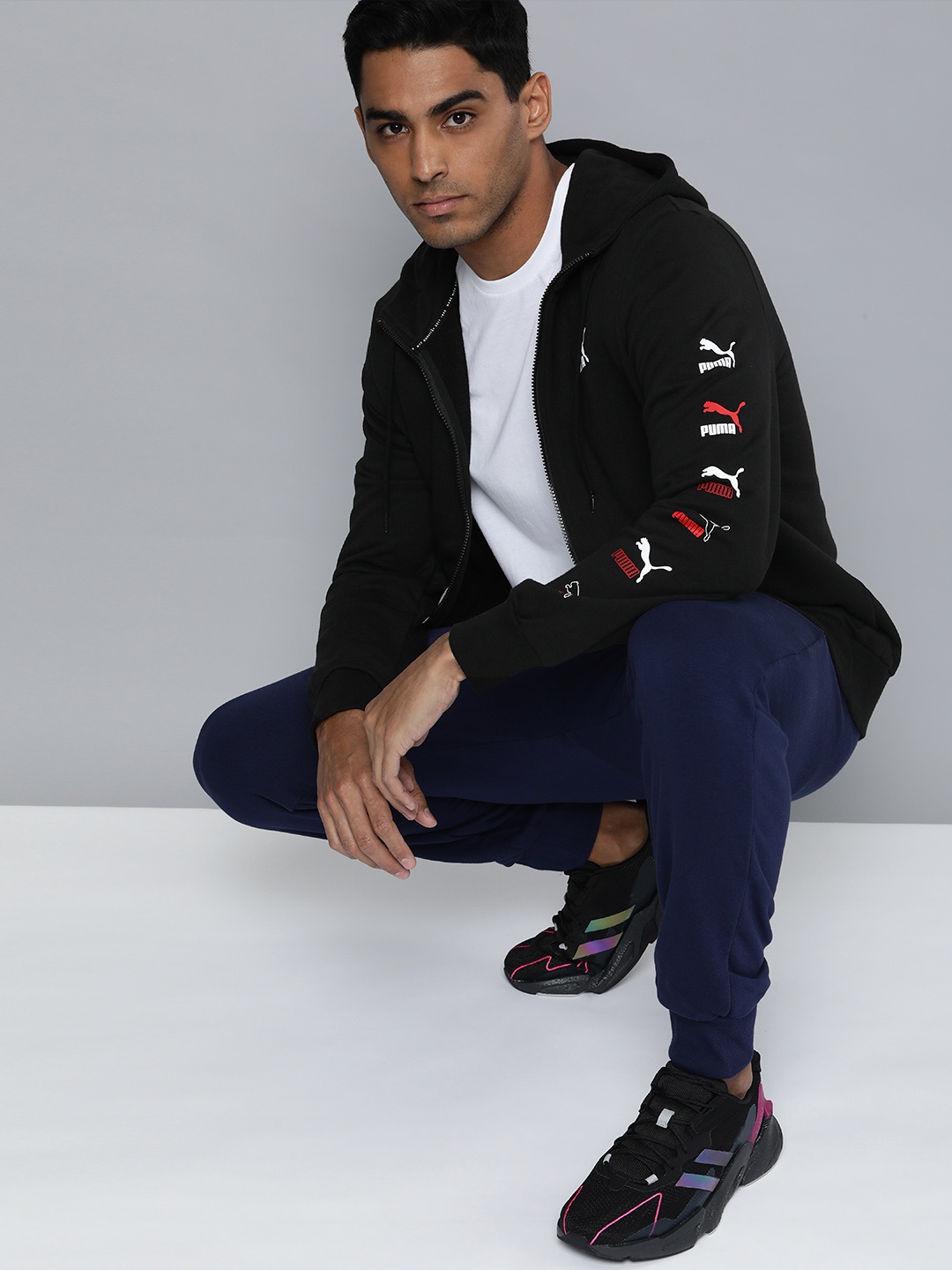 

Puma Men Black Printed Hooded Track Sweatshirt