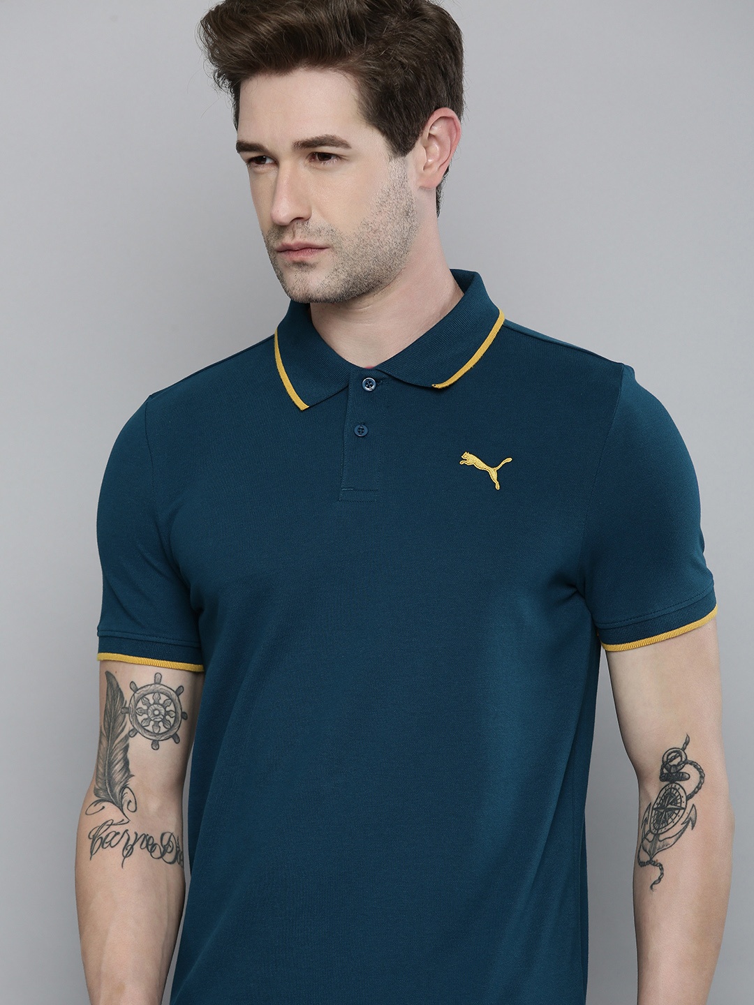 

Puma Men Teal Blue EverFresh Polo Collar Slim Fit T-shirt