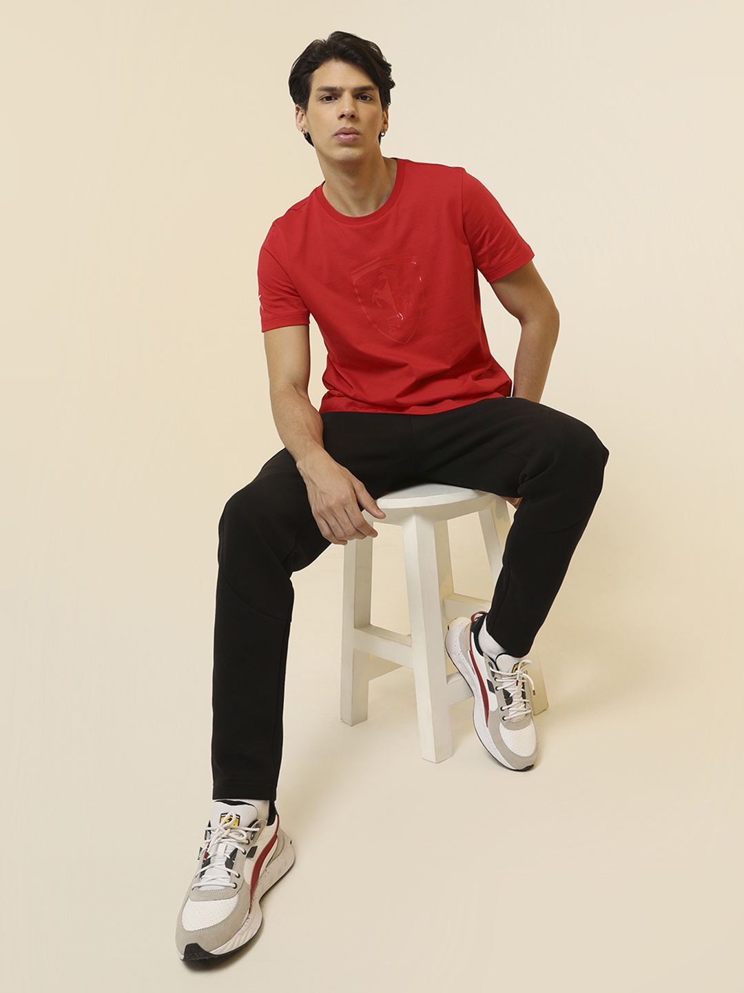 

PUMA Motorsport Men Red Ferrari Race Ton Big Shield Brand Logo Printed Pure Cotton MSP T-shirt