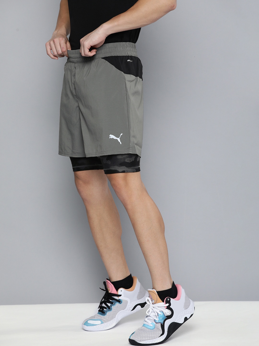 

Puma Men Grey Colourblocked 2-in-1 5" DryCell Running Sports Shorts