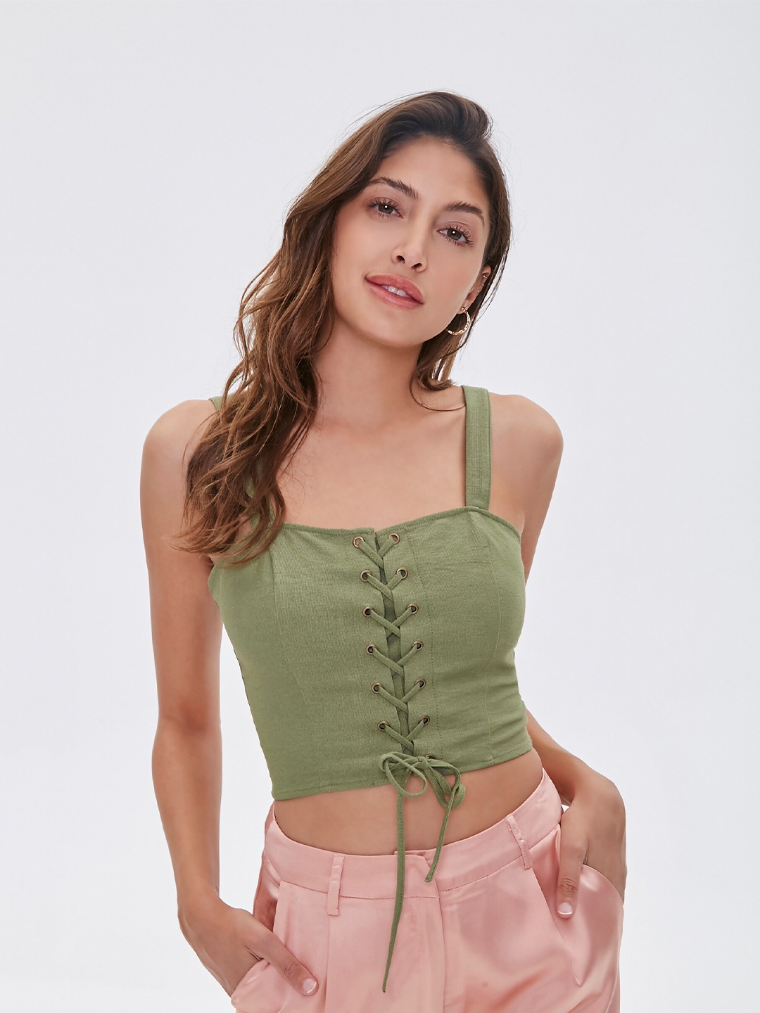 

FOREVER 21 Green Fitted Crop Top