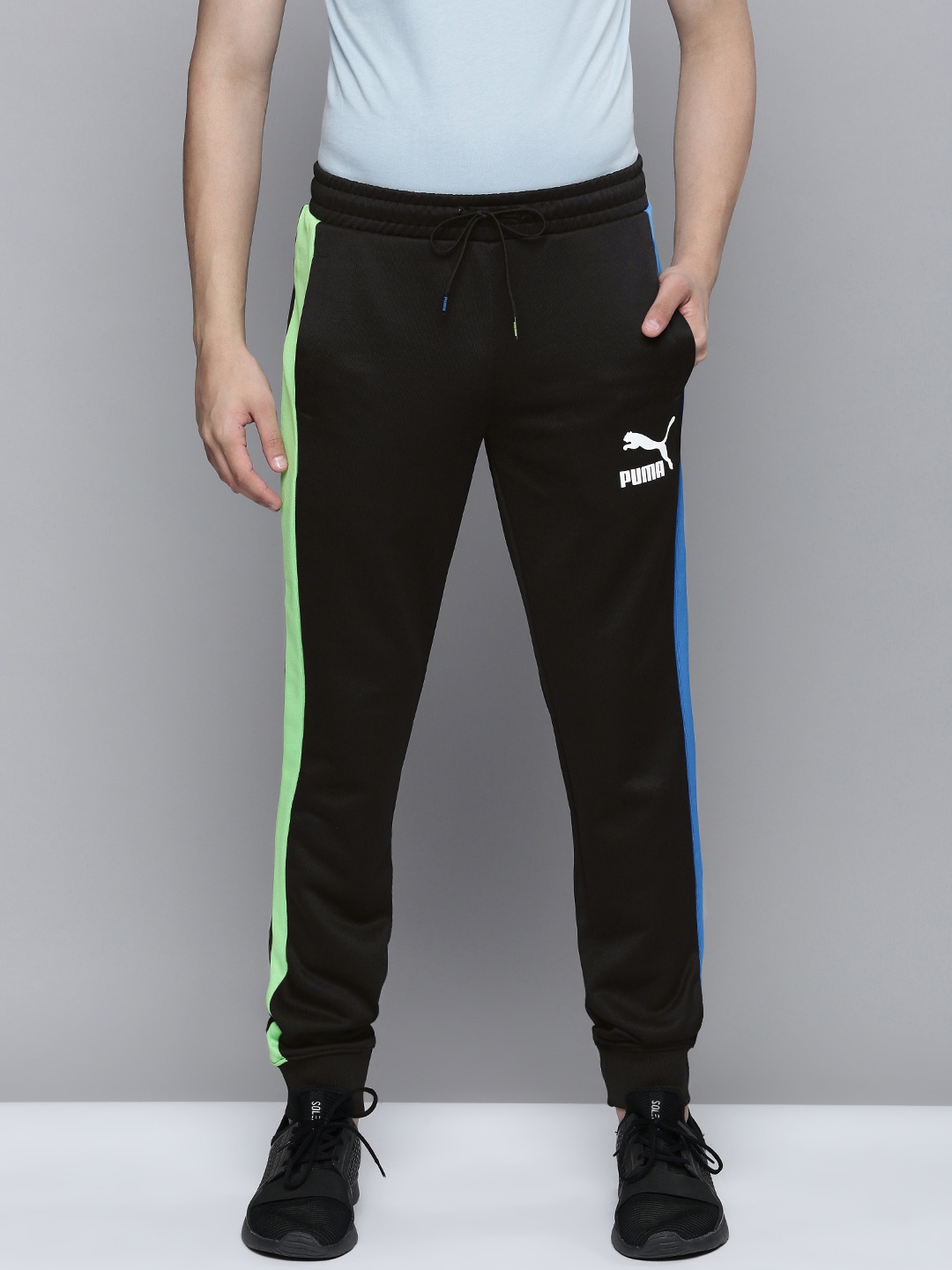 

Puma Men Black Iconic T7 Side Striped Sustainable Joggers with Printed Detailing