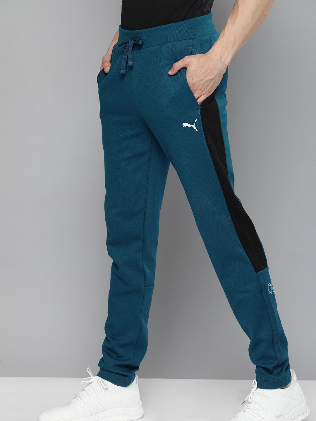 

one8 x PUMA Men Teal Blue Slim Fit Side Striped Track Pants