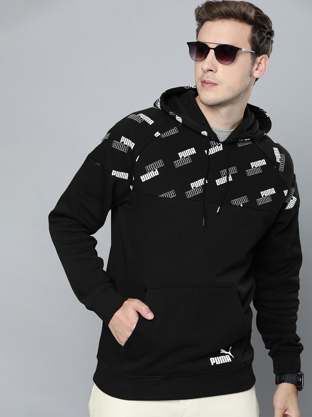 

Puma Men Black Logo Printed POWER Regular fit Hoodie Sweatshirt
