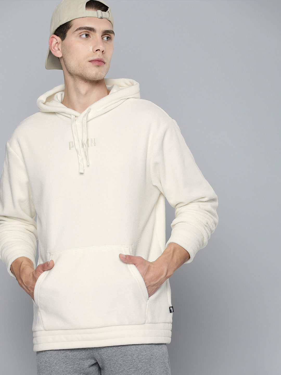 

Puma Men Cream-Coloured Modern Basics Hooded Sweatshirt