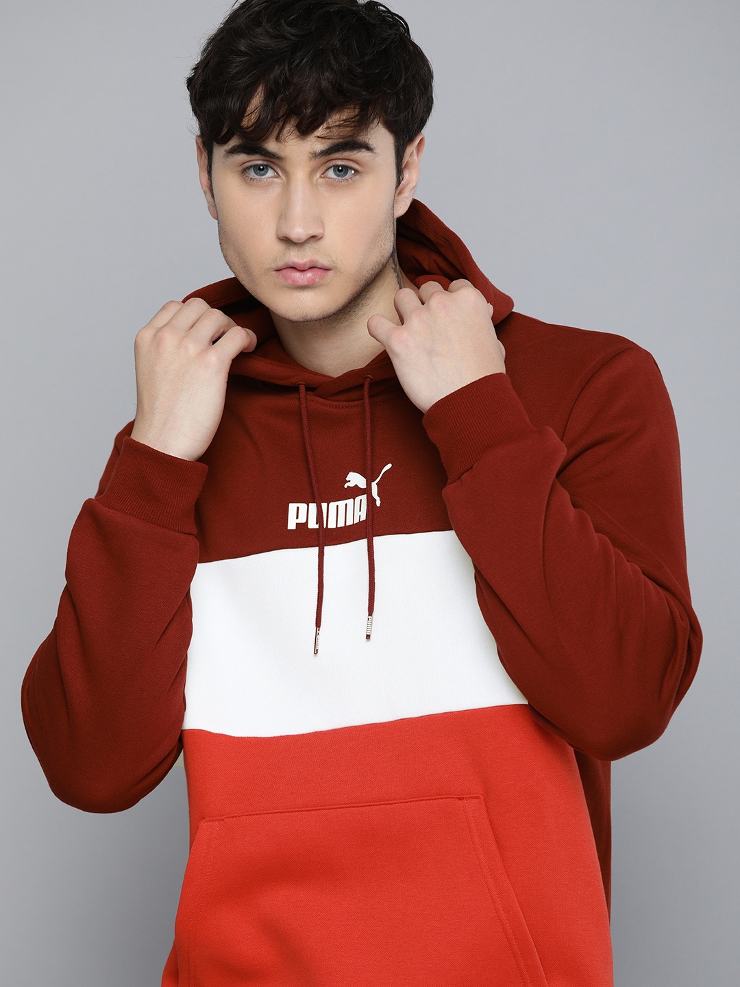 

Puma Men Intense Red Centre Logo Printed Essentials+ Men's Hoodie Sweatshirt