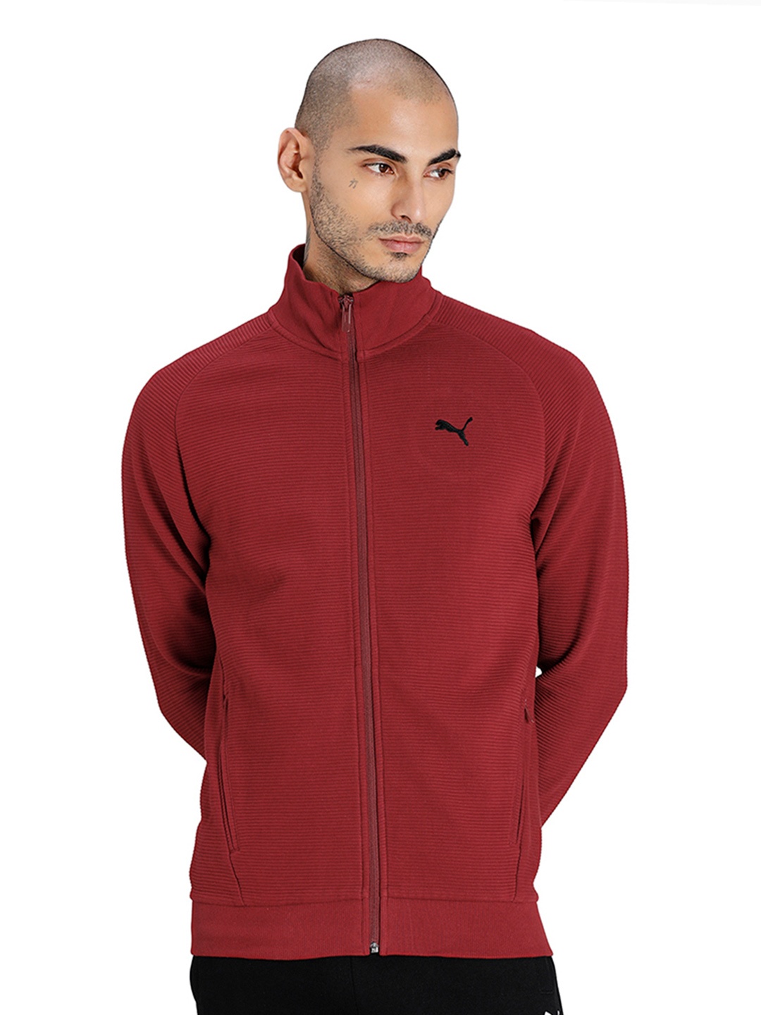 

Puma Men Red Ribbed Ottoman Full-Zip Sweatshirt