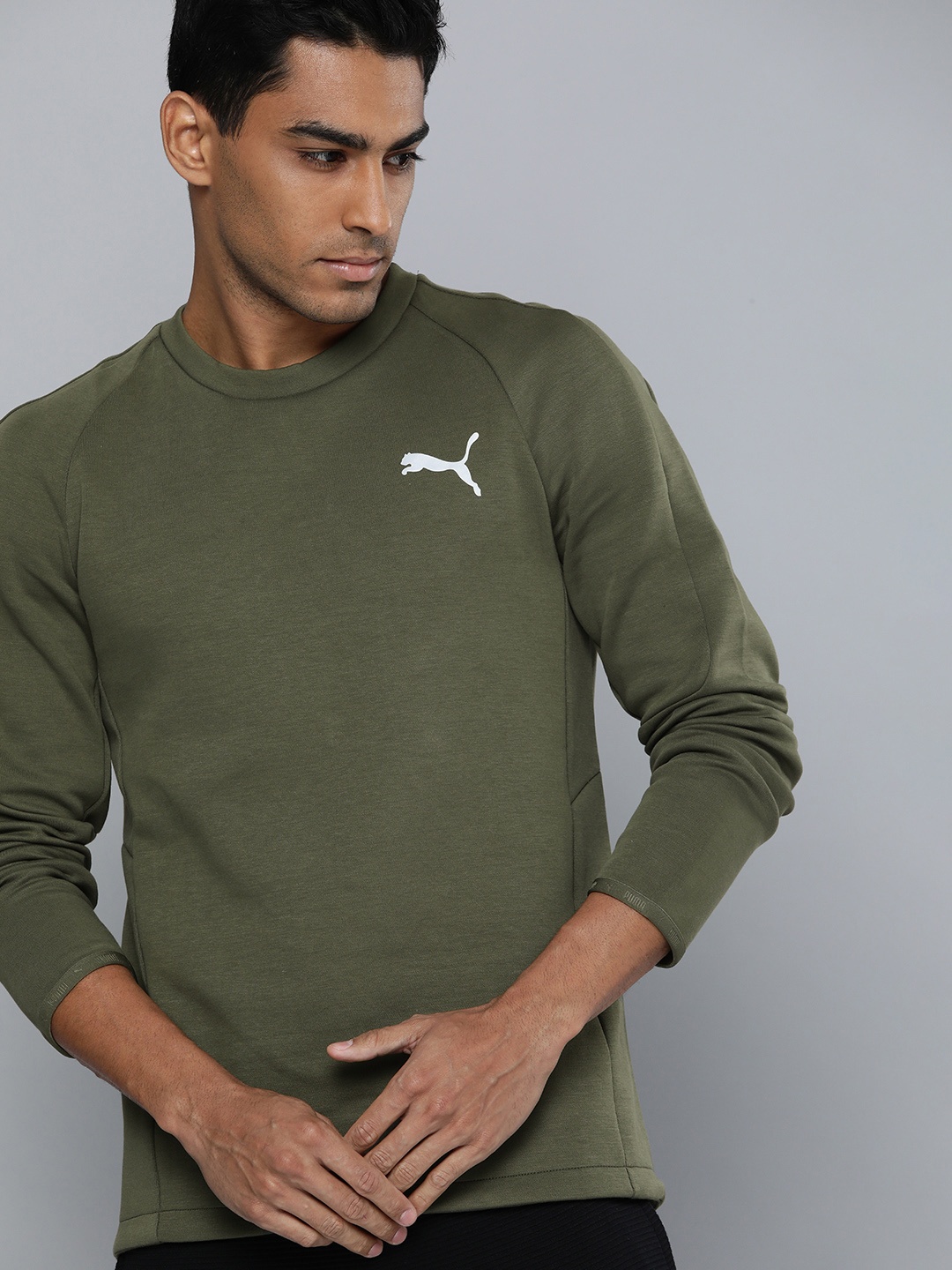 

Puma Men Slim Fit Evostripe Crew Sweatshirt, Olive