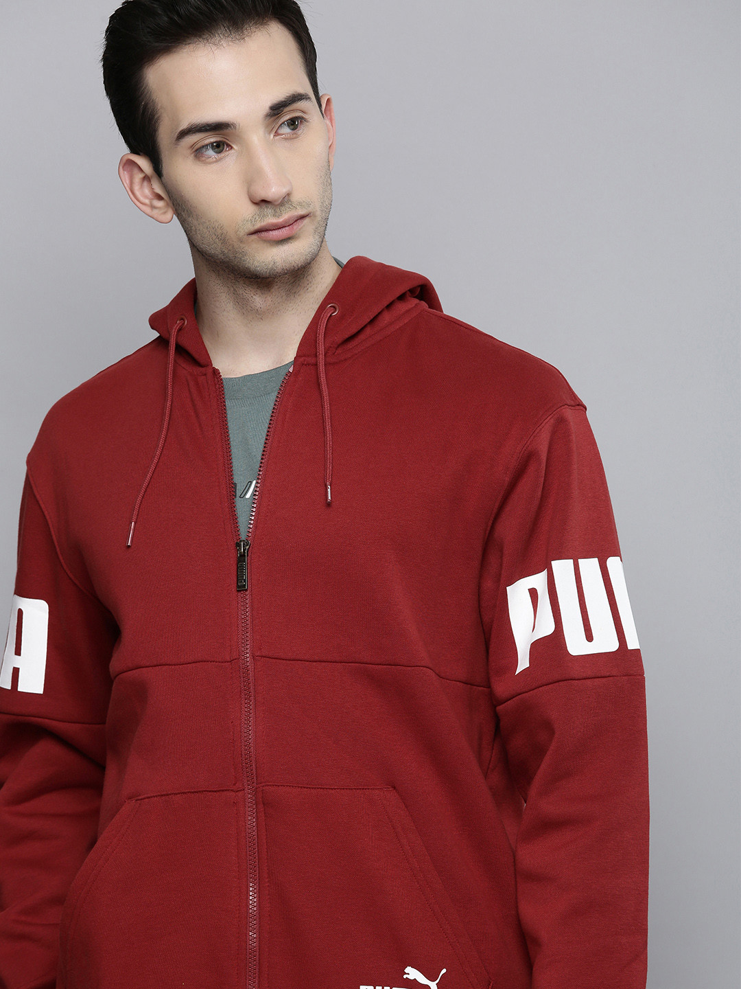

Puma Men Red Hooded Brand Logo Sporty Track Jacket
